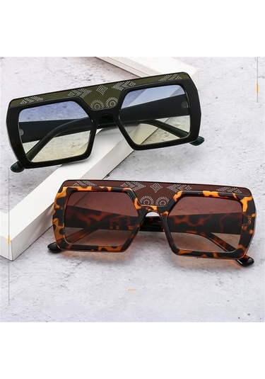 Erkek Büyük ÇerçeveKare Güneş Gözlüğü El Sanatları Desenli Çıkartmalar Dekoratif Gözlükler Siyah Gri