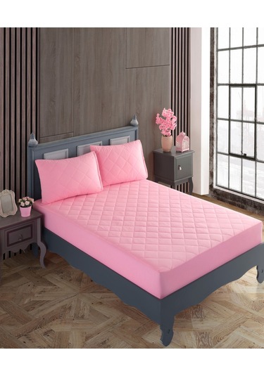 Tek Kişilik Alez Seti %100 Pamuk Kapitone Su Sıvı Geçirmez Yatak Yastık Alezi Yatak Yastık Koruyucu Pembe