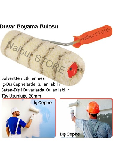 Nalburboya Boyaci Seti-5 Parça-Duvar-Tavan Rulosu+Kestirme Fırça+Kağıt Bant+