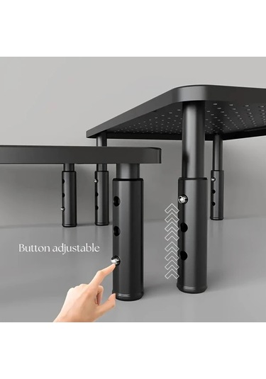 Xuweiwei Siyah Erkonomik Masaüstü Monitör Standı 3 Yükseklik Ayarlı Hava Delikli Kaymaz Fileli Metal Laptop Ve İmac Organizatörü