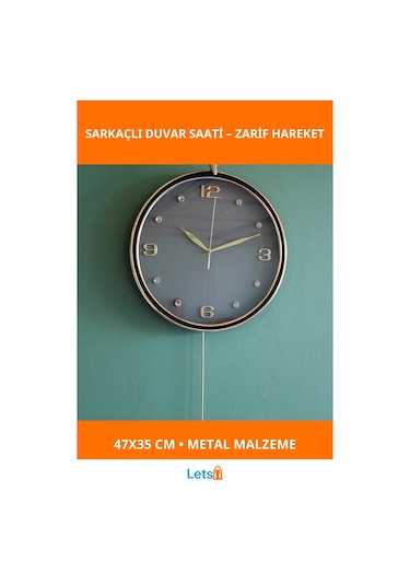 Geyikli Sarkaçlı Metal Duvar Saati 47x35 Cm Çok Renkli