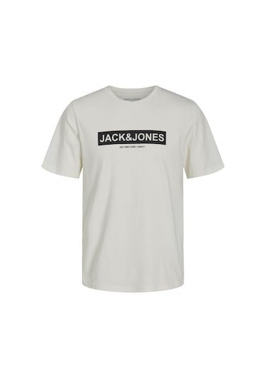 Jack & Jones Pin 12249605 Logo Baskılı Erkek Tişört Beyaz