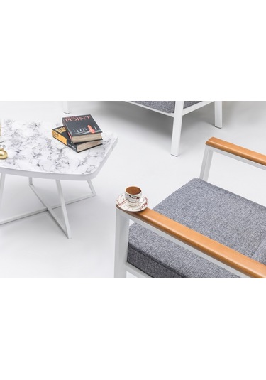 Mymassa Favori Bahçe Takımı - Metal Çay Seti Koltuk Takımı - Beyaz