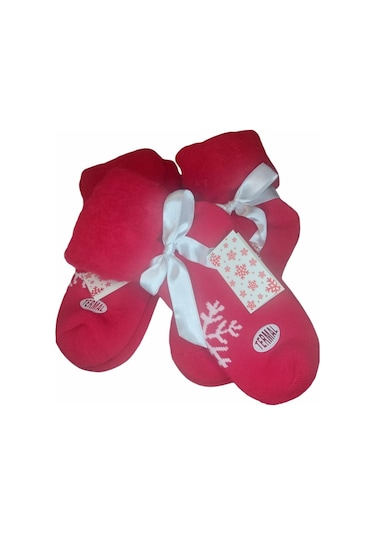 Kadın Kışlık Termal Yılbaşı Temalı Polar Çorap Kırmızı
