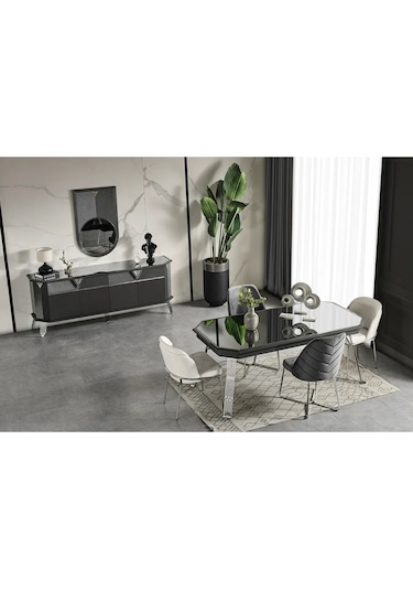 Madrid Yemek Odası Takımı Yemek Masası + 4 Adet Sandalye Siyah