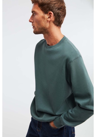 Travıs Erkek Organik Kumaşlı Yumuşacık Regular Fit Yuvarlak Yakalı Koyu Yeşil Sweatshirt