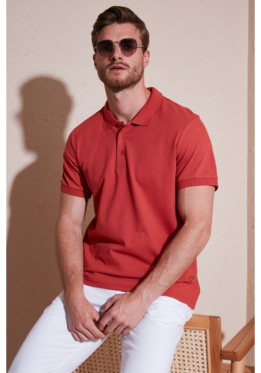 Buratti Pamuklu Regular Fit Düğmeli Erkek Polo Yaka T Shirt 5902127 Kiremit