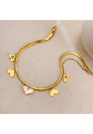 Sones Opk Gz193 Paslanmaz Çelik Çift Katmanlı Kalp Bileklik Altın