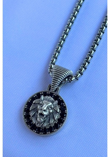 Aslan El İşçiliği Paslanmaz Çelik Zincir Erkek Kolye Gümüş