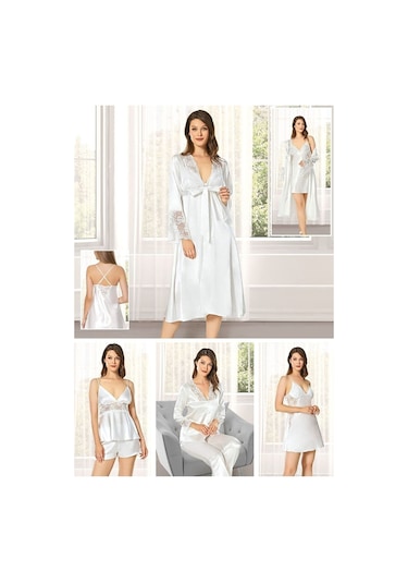 Alissa 8640 Kadın Çeyizlik Saten 6'lı Set-ekru Ekru