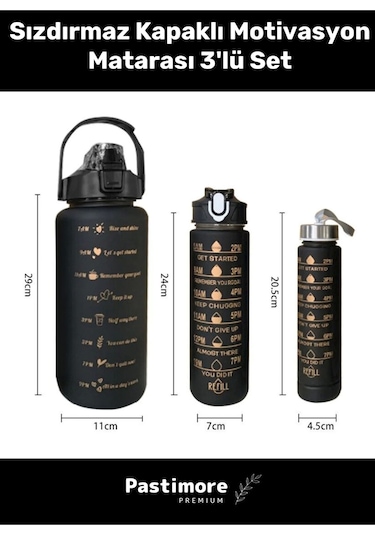 Premium Dayanıklı Bpa Fitalat Toksit İçermez Aile Boyu 2000-750-300 Ml Motivasyon Suluk Seti