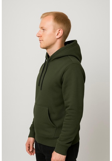 Axxel Erkek Haki Kapüşonlu Sweatshirt-w1108 Haki 3 İplik Şardonlu