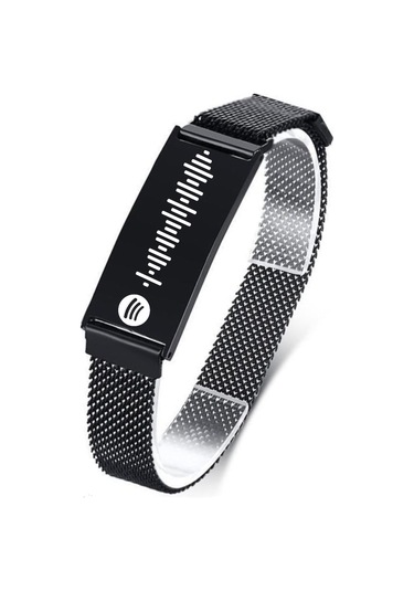 Takı Dükkanı Spotify Şarkı Kodlu Hasır Kordonlu Siyah Çelik Erkek Bileklik Scb10sc Siyah