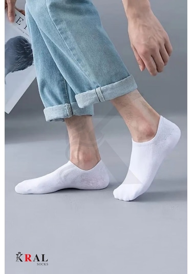 Kral Socks Kadın - Erkek 8 Çift Cotton Dikişsiz Soft Görünmez Penye Patik Bilek Çorap Beyaz