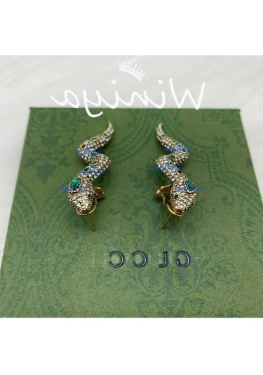 Fastbuy Guccc Kadın Küpeleri Yeşil Zirkon, Hayvan Stili Simüle Küpe Altın