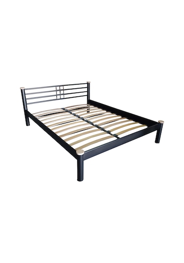 Kappis-s Çift Kişilik Ferforje Metal -siyah Ahşap Latalı Karyola