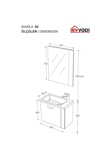 Biani Fix Maxila 60 cm Banyo Dolabı,Seramik Lavabolu, Aynalı,Lavabo Dahil,Mdf,Latte Biani Fix Maxila 60 cm Banyo Dolabı,Seramik Lavabolu, Aynalı,Lavabo Dahil,Mdf,Latte