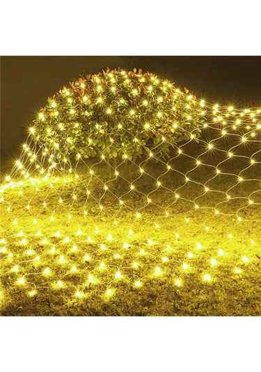 Xindoker Dış Mekan Güneş Enerjili Ağı Lambası - Noel Bahçe Parkı Dekorasyon Işık Zinciri 3x2m 192 Led Beyaz Av Ağı Işığı Eu Şarjlı Beyaz