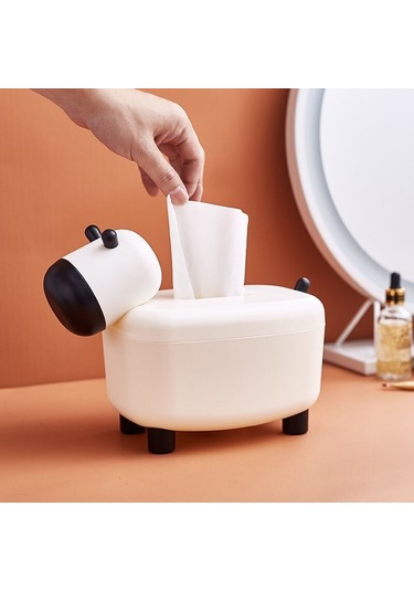 White-2 In 1 Doku Kutusu Tutucu İnek Şekli Dağıtıcı Kürdan Tutucu Masaüstü Tuvalet Kağıdı Kutusu Konteyner Peçete Saklama Kutusu Ev Dekor