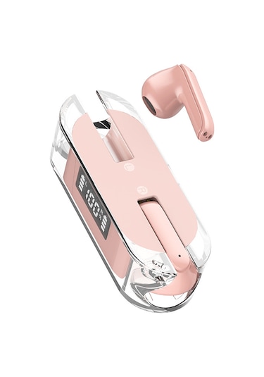 Shineyee Tm50 Yarı Kulak İçi Bluetooth 5.3 Kulaklık, 120 Saat Bekleme Süresi, Şeffaf Şarj Kutusu, Pembe