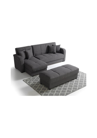 Roma Çekyatlı Puflu Yataklı Köşe Koltuk Takımı Gri