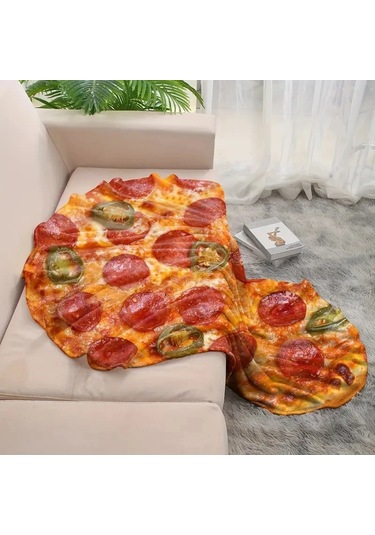 1 Adet Sıcak Ve Rahat Pizza Flanel Battaniye-seyahat Ve Ev Diğer