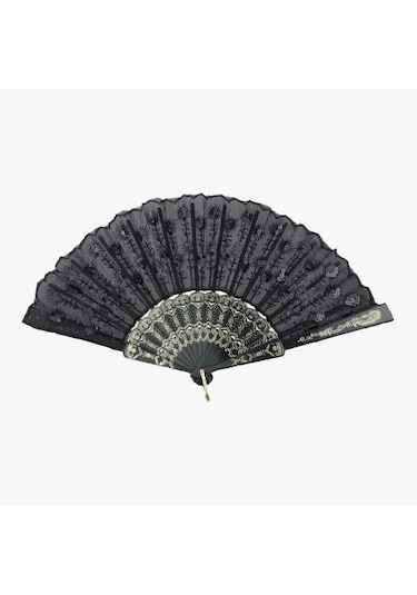 Siyah Plastik Pullu Kumaş Yelpaze 12'li 13826803