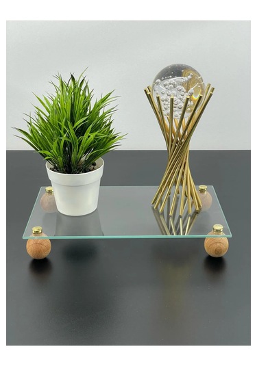 Ahşap Top Ayaklı Dikdörtgen Şeffaf Pleksi Sunumluk Servis Düzenle