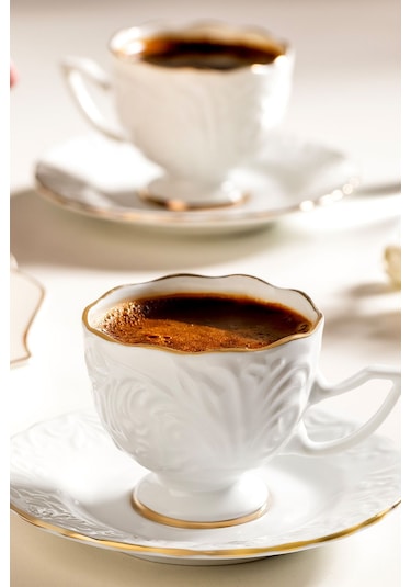 Nehir Nazenin Porselen Sedef Yaldızlı Kahve Fincan Takımı Seti 6 Kişilik