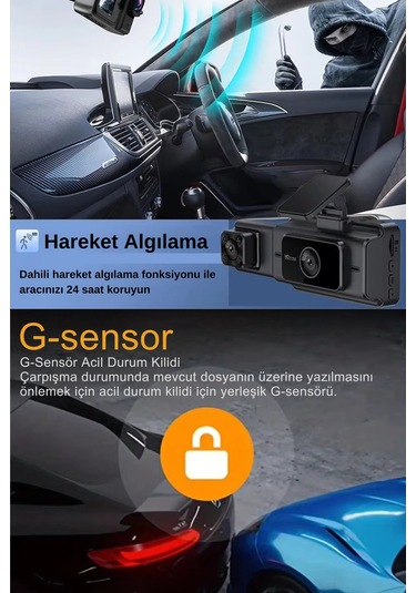 Wearfitpro S15 4k 1080p Monitörlü Gece Görüşlü 3 Kanal Araç İç Dış Kamera