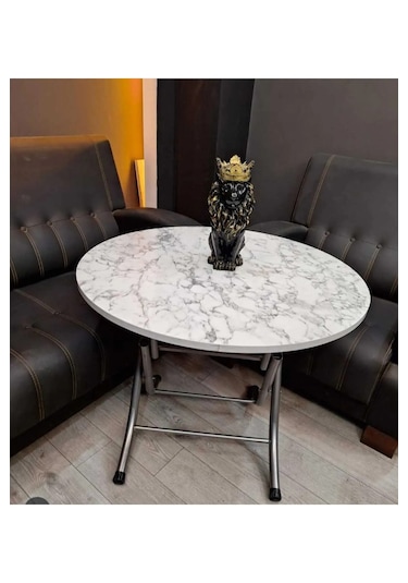Yuvarlak Katlanır Mermer Desenli 100cm Masa Ders Çalışma