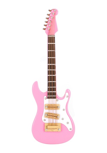 Vkemall 10 Cm Ahşap Pembe Mini Gitar Dekorasyonu - Ornament, Koleksiyon Eşyası Ve Hediye Seti Stand + Kutusu İçerir