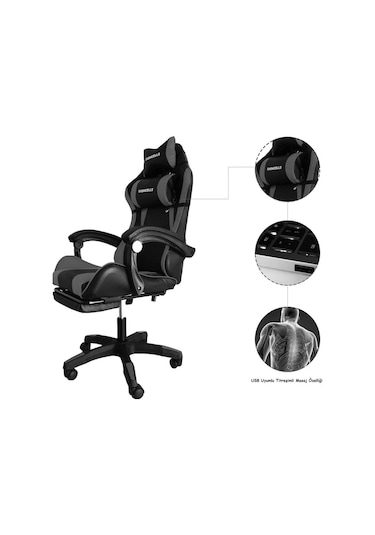 Fashcolle Dynamic Masajlı Gri-Siyah Oyuncu Koltuğu