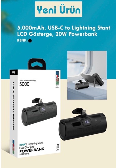 Çelikwork FP8 5000 mAh Lightning iPhone Uyumlu 20 W Ultra Taşınabilir Hızlı Şarj Powerbank