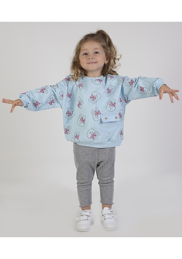 Harika Kids Kız Bebek&çocuk İki İplik Kumaş Orta Kalınlıkta Örme Basic Oversize Alt Üst Eşofman Takımı 001