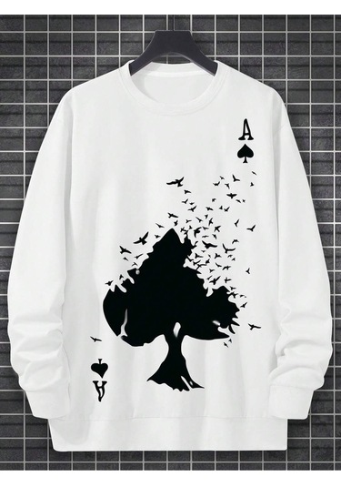 Coko Serisi Plus Playing Card Print Sweatshirt Bordo