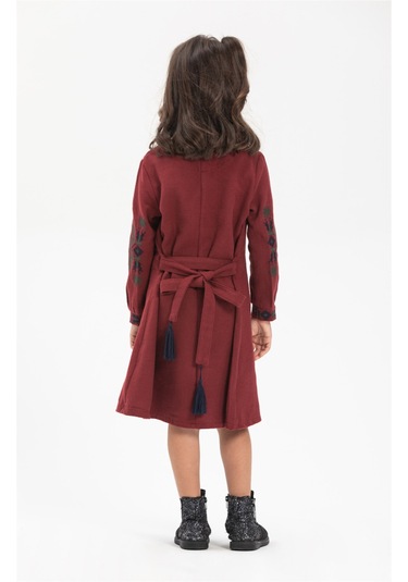 Uzun Kol Mahur Çocuk Pazen Elbise Bordo Brd Bordo