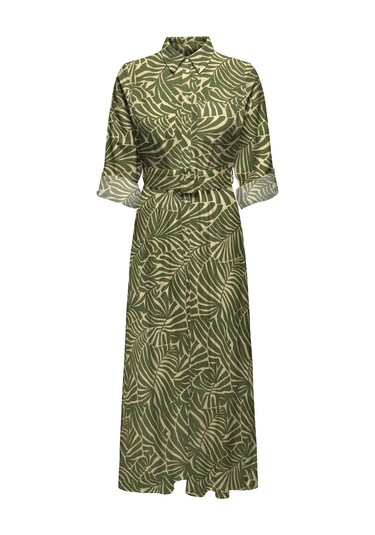 Only Kadın Onlcallıe Desenli Beli Kemerli Uzun Keten Elbise 15318799 Yeşil