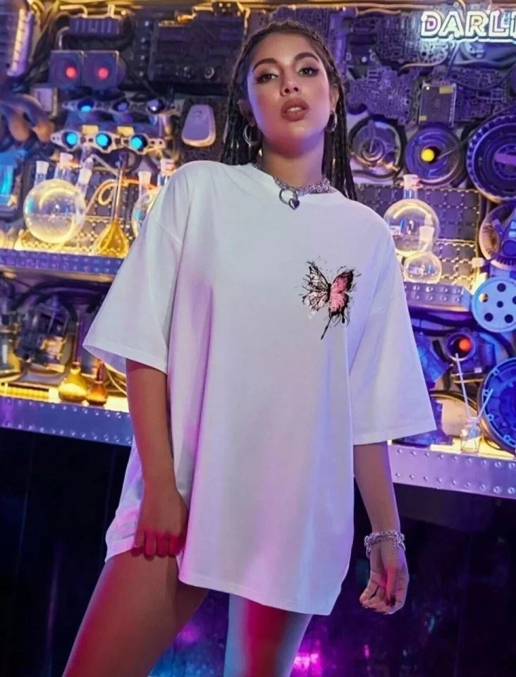 Buğrahayalin Unisex Baskılı Oversize T-shirt - Beyaz Beyaz