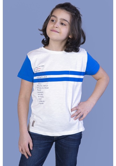 Toontoy Erkek Çocuk Çizgili Baskılı Tişört Ekru