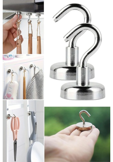 Buffer Güçlü Manyetik Çok Amaçlı 2'li Magnet Askı Gri