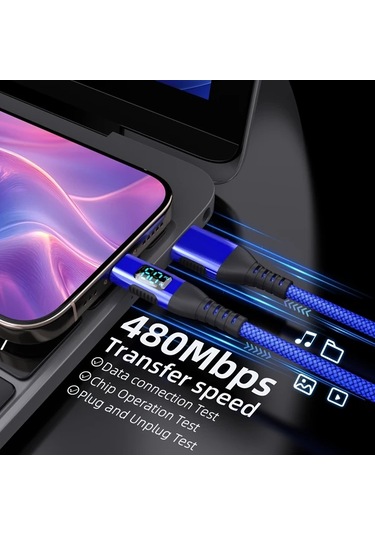 Willowhaven 1 Adet 60w Dijital Ekranlı Usb Type C Hızlı Şarj Kablosu 10ft Kırmızı