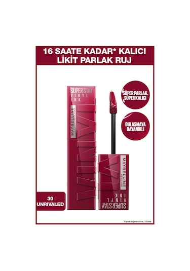 Maybelline New York Super Stay Vinyl Ink Kalıcı Likit Parlak Ruj 30 Unrivaled