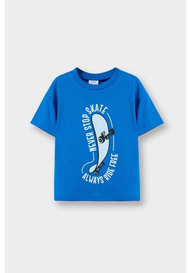 Defacto Erkek Bebek Bisiklet Yaka Baskılı Kısa Kollu Tişört E1001a525smbe103 Mavi