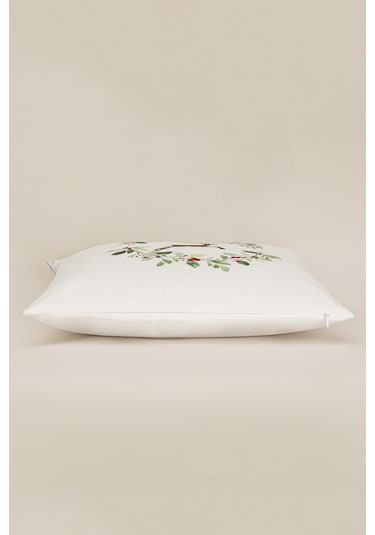 Charm Renkli Geyik Baskılı Beyaz Kırlent 43x43 35257a Beyaz