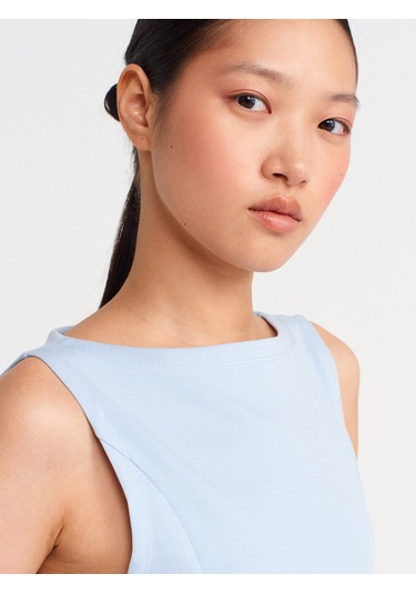 Dilvin 21001 Kayık Yaka Peplum Top-açık Mavi Açık Mavi