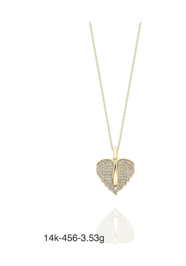 Melek Kanatlı İçinde Kalp İsim Yazılır 14 Ayar Altın Kolye Altın