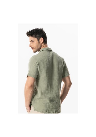 Kısa Kol Polo Yaka Müslin Yazlık Tshirt Yağ Yeşili Ygysl Yağ Yeşili