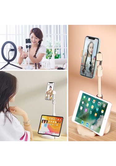 Zmc Bilişim Masa Üstü Tablet Ve Telefon Tutucu Plastik Aparat Beyaz Telefon Standı