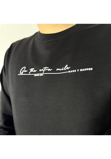 Say-Has Fashion Göğüs Baskılı Bisiklet Yaka Sweatshirt Siyah